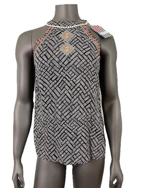 Le Sample Top Women’s‎ XS Stitch Fix Black Tribal Print Embroidered Sleeveless